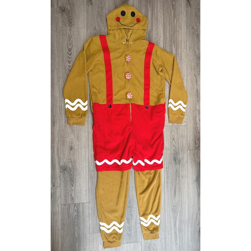 Gingerbread Man Jumpsuit Pajamas Large Christmas Holiday Costume Cozy Halloween